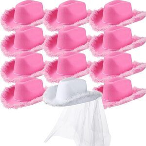 6785 12 Pcs Women Cowgirl Cowboy Hats Bachelorette For Bridal